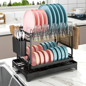2-Tier Dish Drying Rack with Utensil Holder